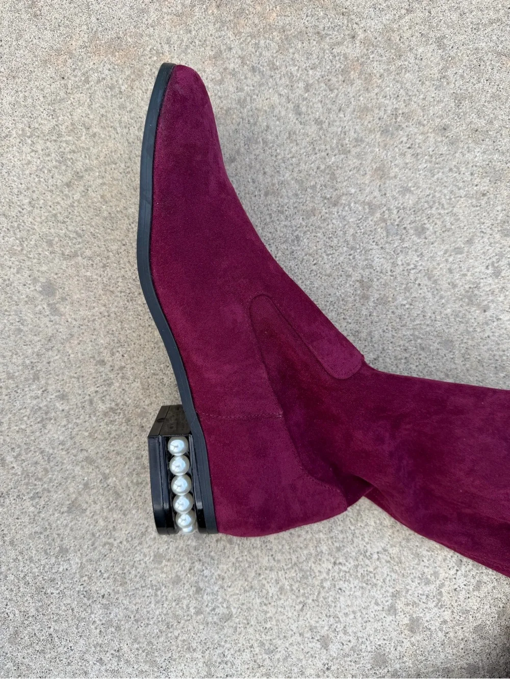 JustFab Noelle Pearl Heel Over The Knee Boots Burgundy Suede Tall